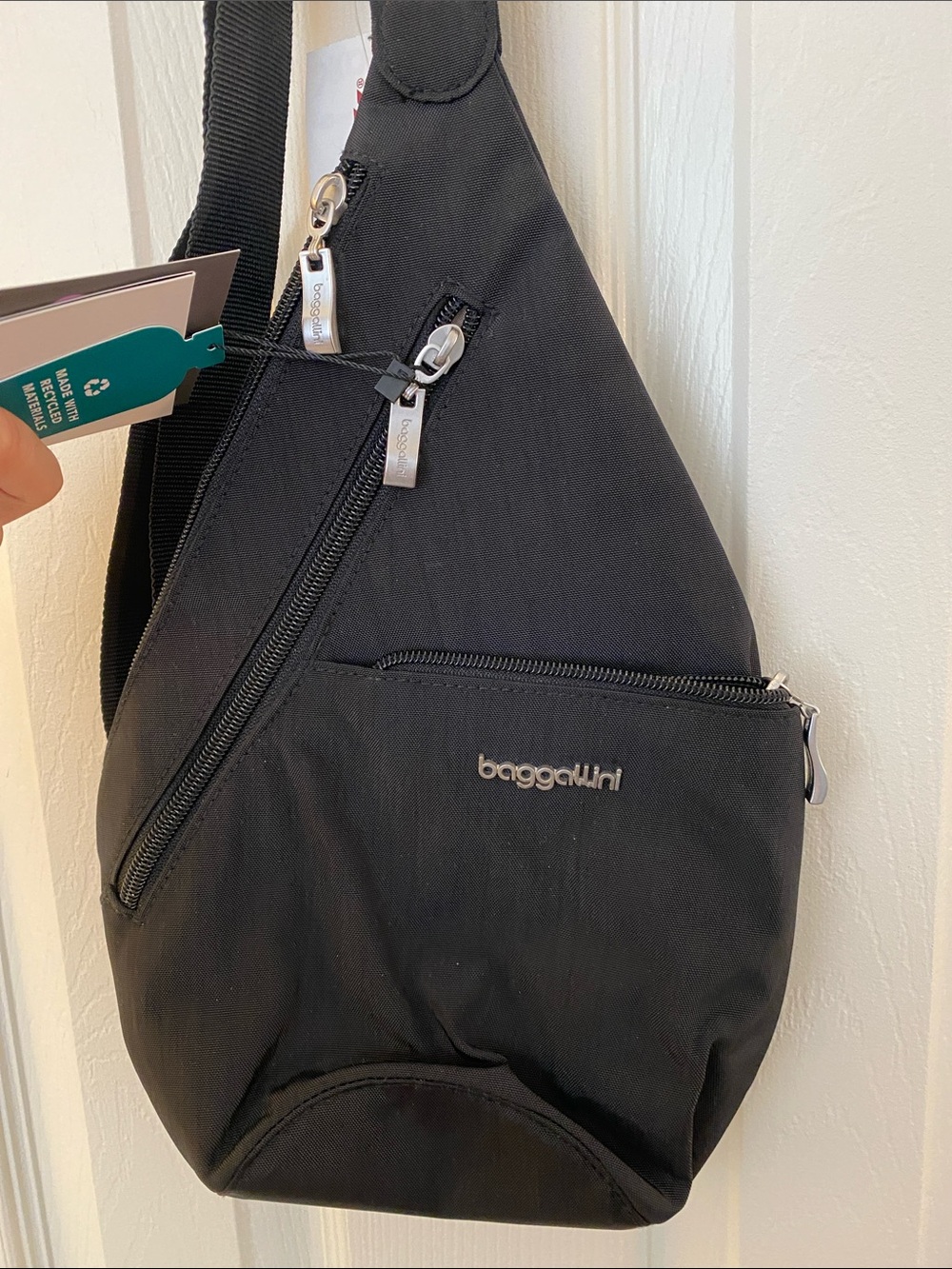 Baggallini Black Sling Belt Bag with Silver Hardware